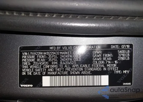 2019 Volvo Xc60 T6 Momentum from USA, damaged, VIN LYVA22RK4KB229432